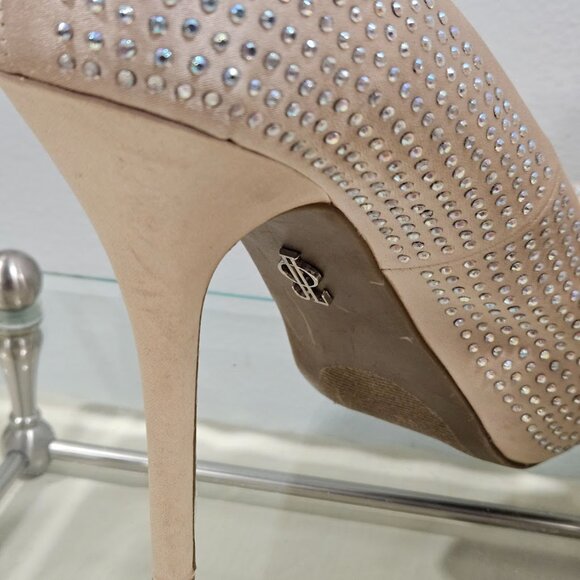 Jennifer Lopez  JLBlingy Blush Peep Toe Platform Heel Rhinestones Size 8 1/2 M - Picture 11 of 15